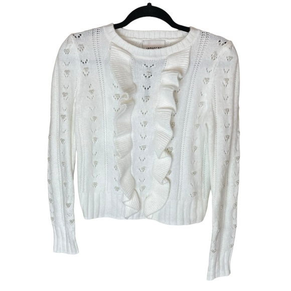 Industry Sweaters - Industry Republic Clothing White Long Sleeve Sweater Pearls Ruffles Size Medium